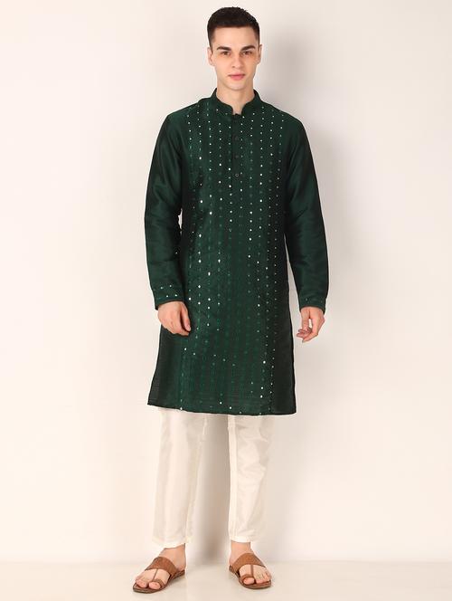 men mandarin neck mirror work long kurta - 21313781 - Very Small Image - 1