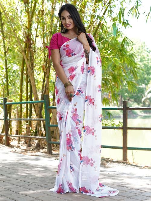 women white floral printed saree - 21315102 - Very Small Image - 1