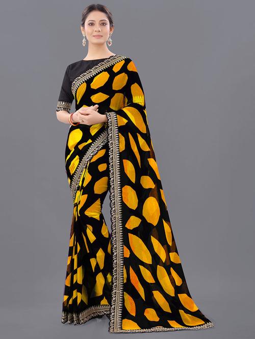 yellow georgette embroidered saree - 21315220 - Very Small Image - 1