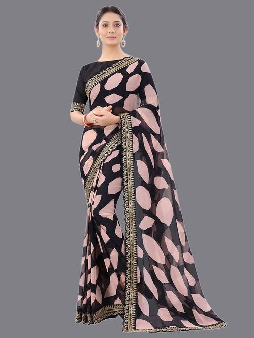 women black printed georgette saree with blouse - 21315223 - Very Small Image - 1