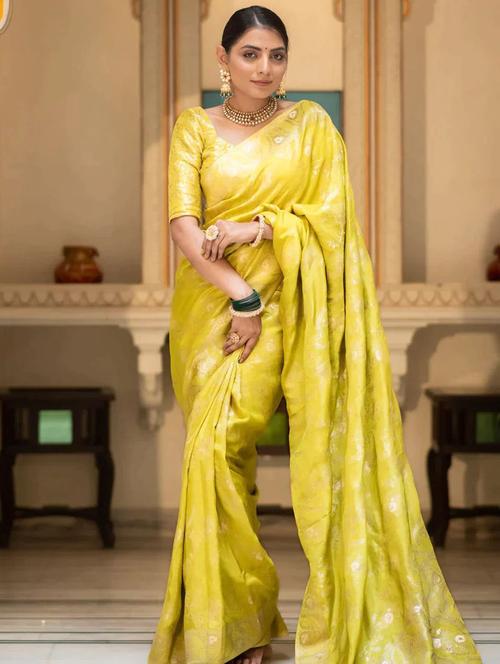 yellow silk embroidered saree - 21315470 - Very Small Image - 1