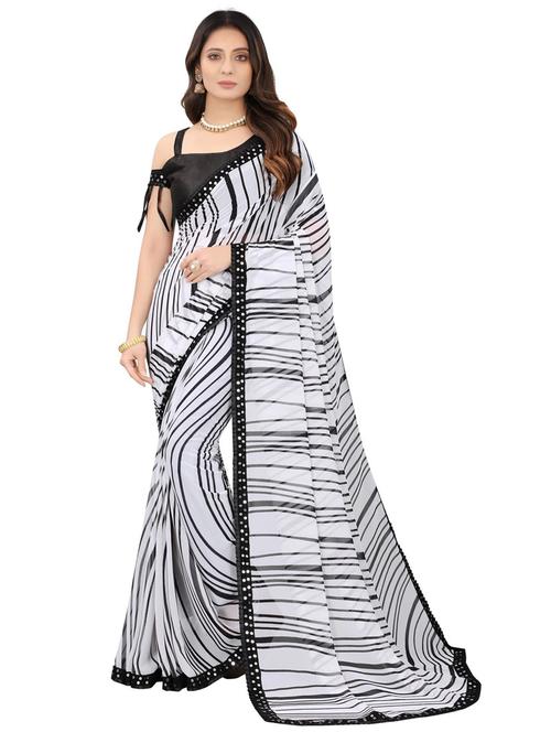 women white stripes printed saree - 21316267 - Very Small Image - 1