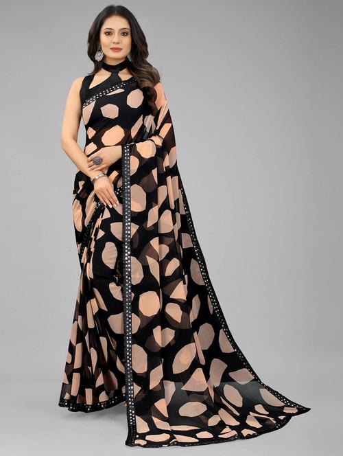 women printed lace work georgette saree with blouse - 21316268 - Very Small Image - 1