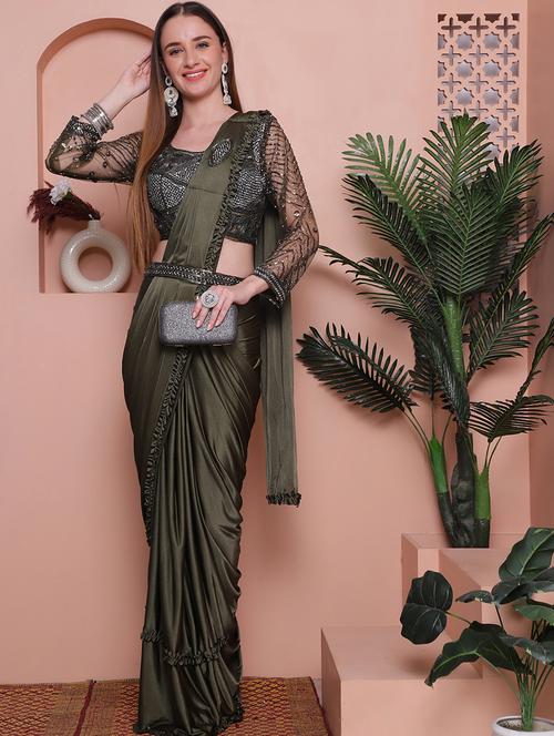 wome solid ready to wear saree - 21316373 - Very Small Image - 1