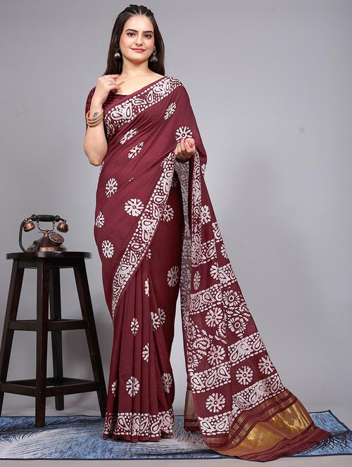 women maroon printed saree - 21316607 - Very Small Image - 1