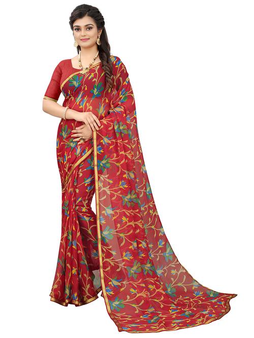 women maroon printed saree - 21316646 - Very Small Image - 1
