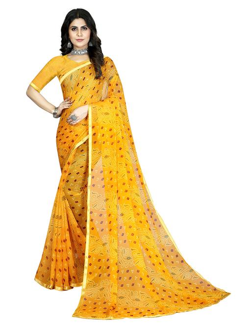 yellow bandhani print saree - 21316651 - Very Small Image - 1