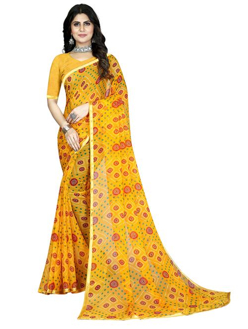yellow bandhani print saree - 21316660 - Very Small Image - 1