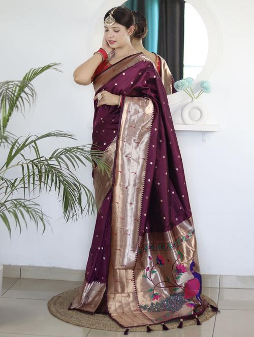 women purple paithani saree - 21316779 - Very Small Image - 1