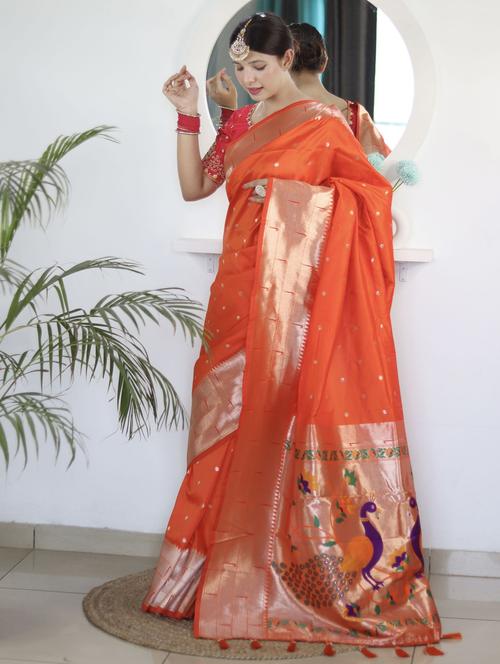 orange silk paithani saree - 21316783 - Very Small Image - 1