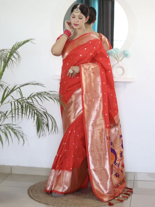 red silk paithani saree - 21316784 - Very Small Image - 1