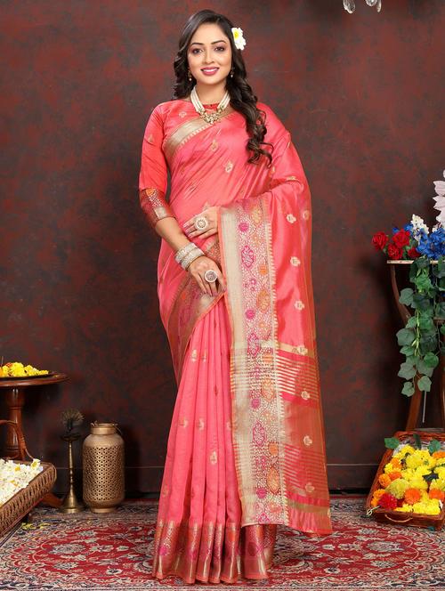 women coral banarasi saree - 21316792 - Very Small Image - 1