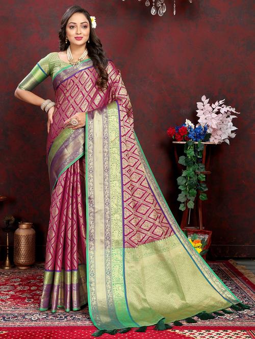women pink banarasi saree - 21316812 - Very Small Image - 1