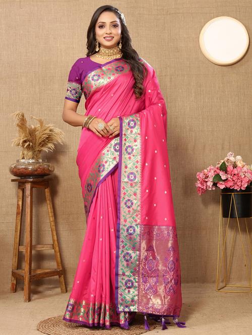 pink silk paithani saree - 21316837 - Very Small Image - 1