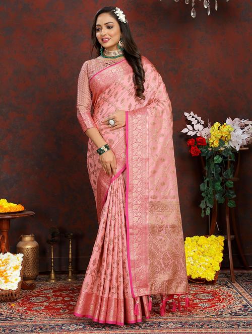 women pink banarasi saree - 21316841 - Very Small Image - 1