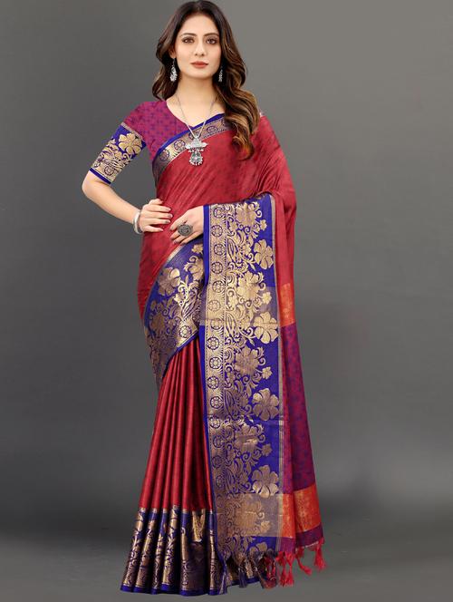 women maroon banarasi saree - 21317077 - Very Small Image - 1