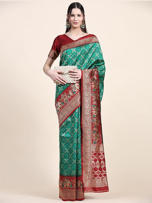 olive art silk patola saree - 21317148 - Very Small Image - 1