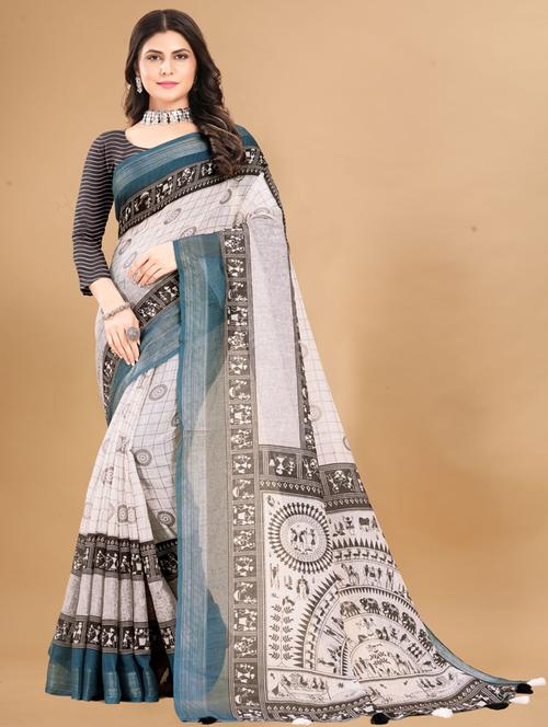 women beige printed saree - 21317186 - Very Small Image - 1