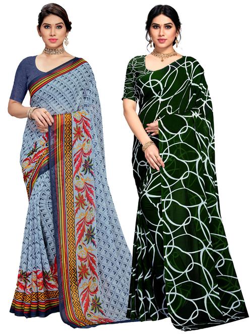 pack of 2 printed georgette saree with blouse - 21317423 - Very Small Image - 1
