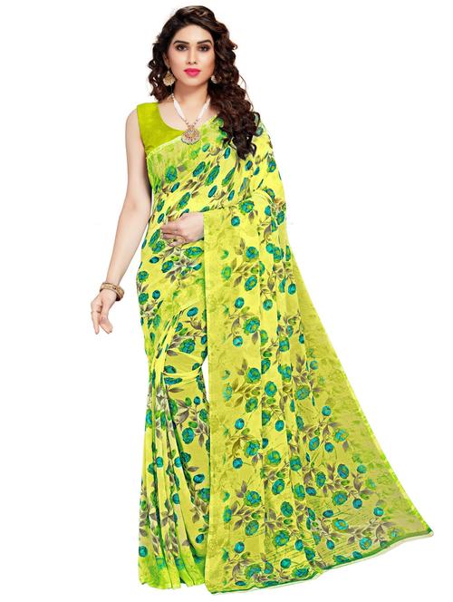 yellow georgette printed saree with blouse - 21317427 - Very Small Image - 1