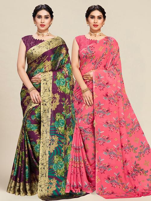 women pack of 2 printed sarees - 21317434 - Very Small Image - 1