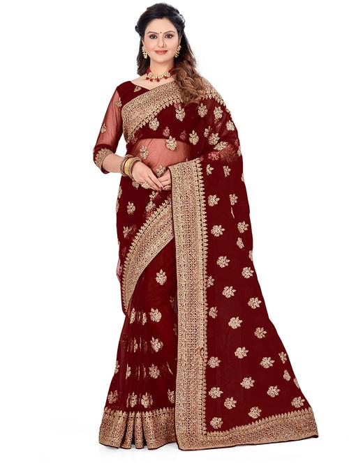 women maroon embroidered saree - 21317489 - Very Small Image - 1