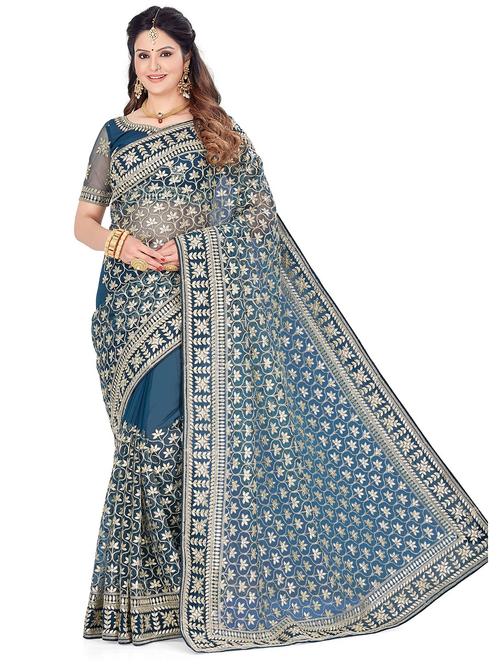 women blue gota work embroidered saree with blouse - 21317535 - Very Small Image - 1