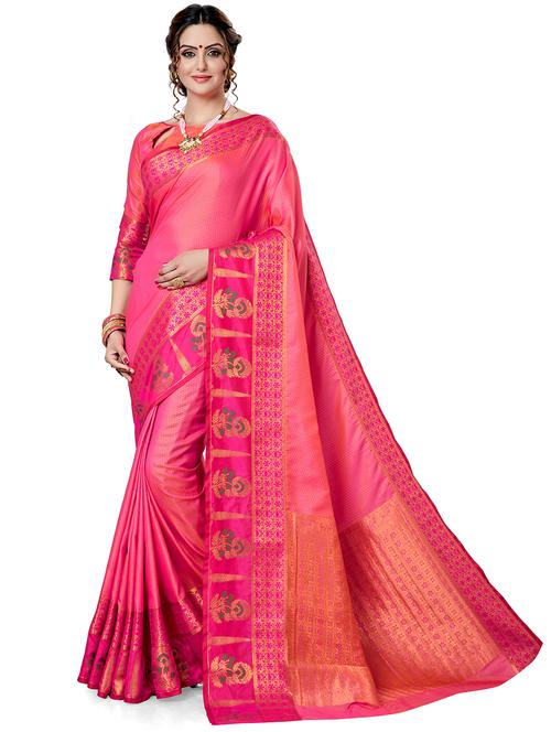 women pink self design banarasi saree with blouse - 21317604 - Very Small Image - 1