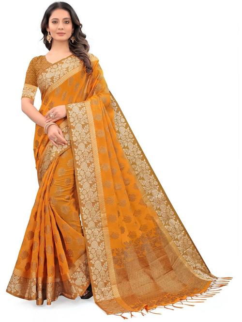orange self design handloom saree with blouse - 21317692 - Very Small Image - 1