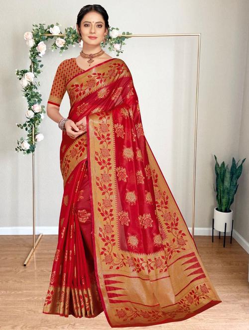 women self design banarasi saree with blouse - 21317756 - Very Small Image - 1