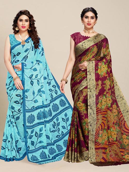 pack of 2 printed georgette saree - 21318055 - Very Small Image - 1