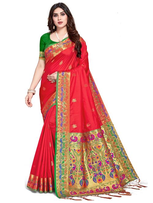 women red paithani saree - 21318193 - Very Small Image - 1