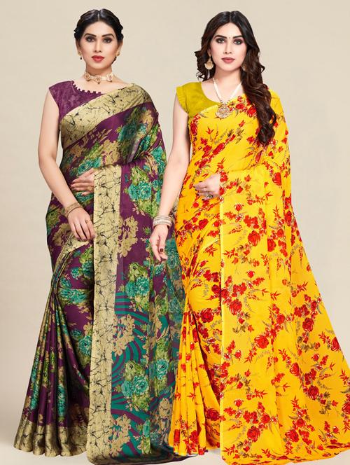 pack of 2 multi colored combo saree with blouse - 21318201 - Very Small Image - 1