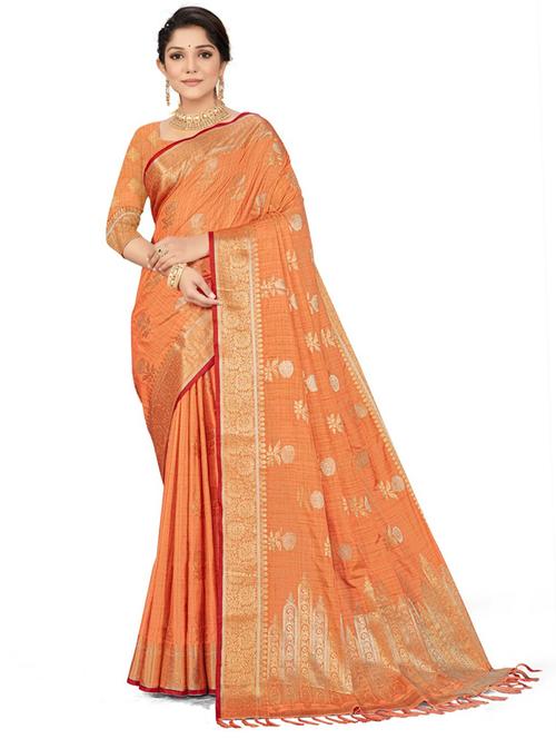 women orange banarasi saree with blouse - 21318337 - Very Small Image - 1