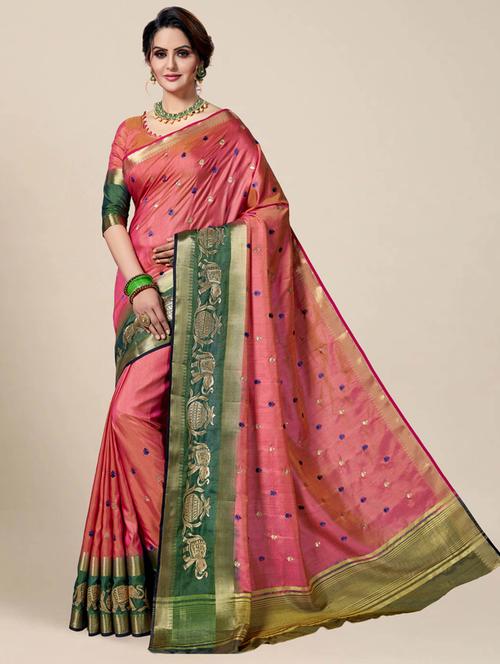 women peach banarasi saree - 21318349 - Very Small Image - 1