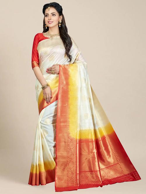 women cream banarasi saree - 21318408 - Very Small Image - 1