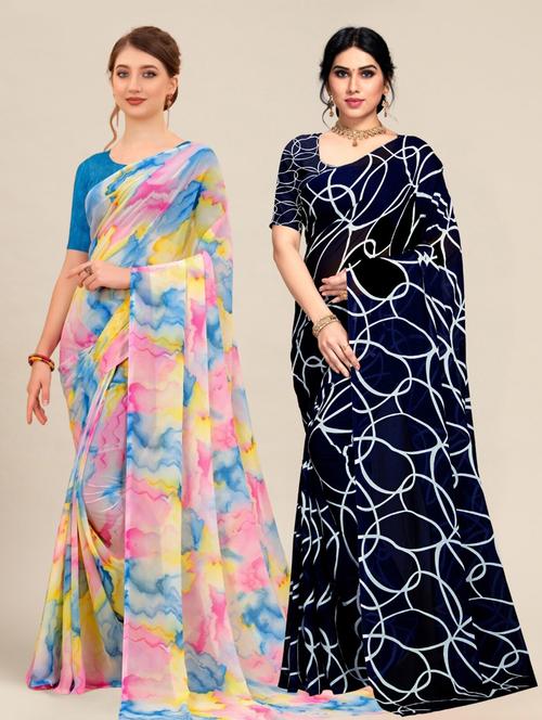 pack of 2 multi colored combo saree - 21318460 - Very Small Image - 1