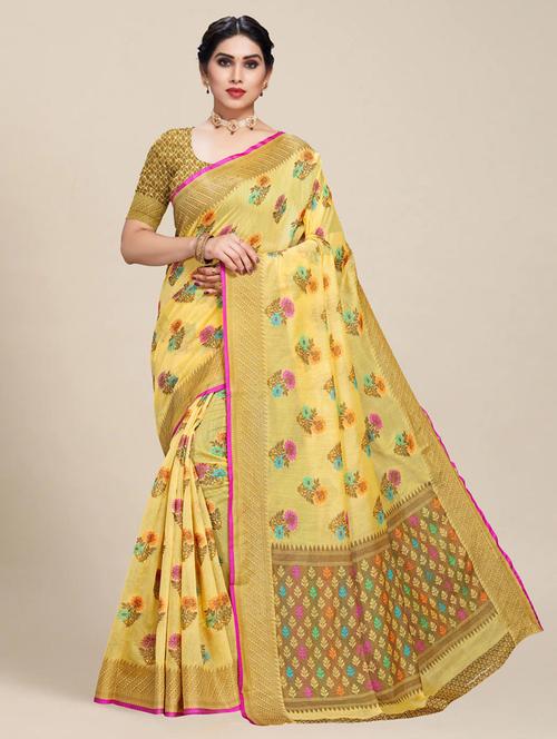 women yellow kanjivaram saree with blouse - 21318496 - Very Small Image - 1