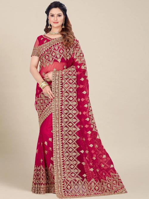 women maroon embroidered saree with blouse - 21318510 - Very Small Image - 1