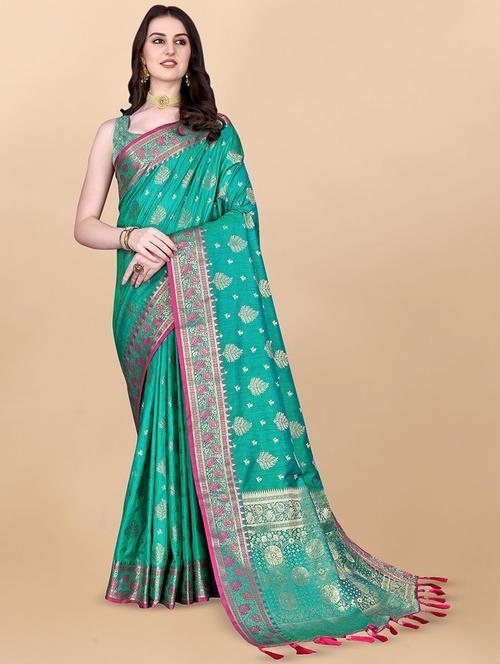 women sea green banarasi saree - 21318591 - Very Small Image - 1