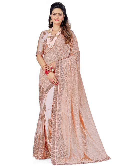 women peach lace work embroidered saree - 21318812 - Very Small Image - 1