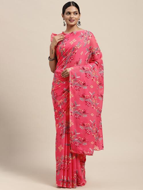 women pink floral printed saree - 21318830 - Very Small Image - 1