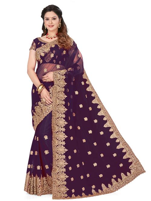 women purple embroidered saree - 21318888 - Very Small Image - 1
