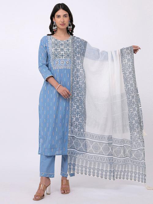 light blue cotton suit set - 21320604 - Very Small Image - 1
