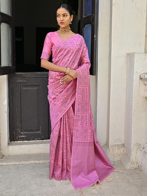 pink silk blend bhagalpuri saree - 21320842 - Very Small Image - 1