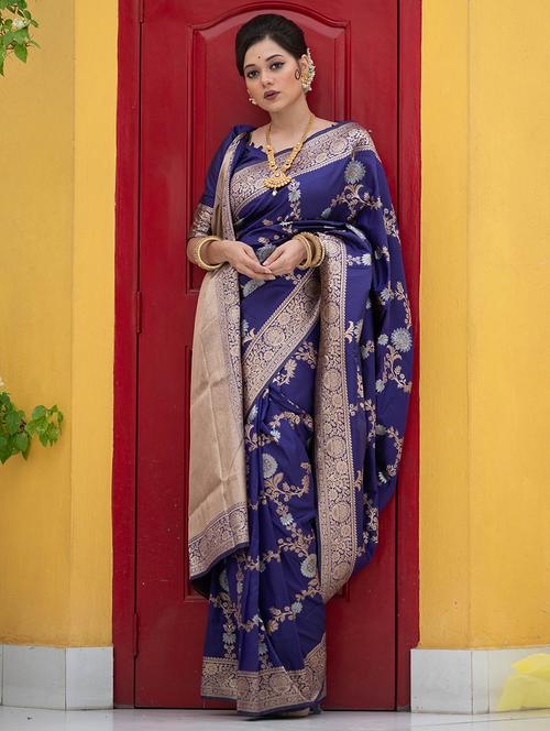 women zari work banarasi saree with blouse - 21320900 - Very Small Image - 1
