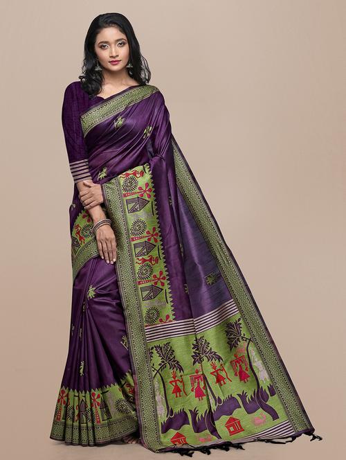 purple bhagalpuri saree with blouse - 21320940 - Very Small Image - 1