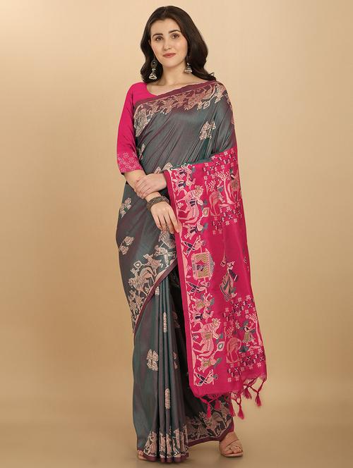 grey bhagalpuri saree with blouse - 21320945 - Very Small Image - 1