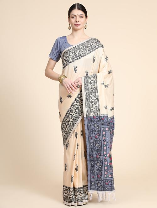 off white silk blend bhagalpuri saree with blouse - 21320949 - Very Small Image - 1