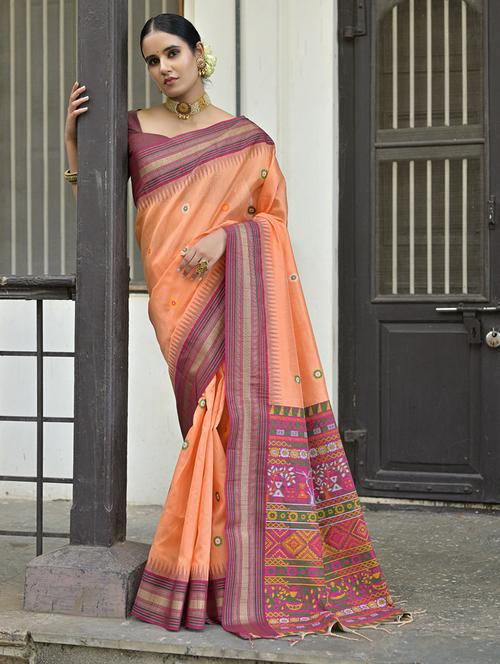 orange silk bhagalpuri saree with blouse - 21320963 - Very Small Image - 1
